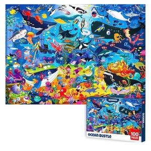 QUOKKA 100 Piece Puzzles for Kids,Intricately Illustrated Ocean Animals.SEALED